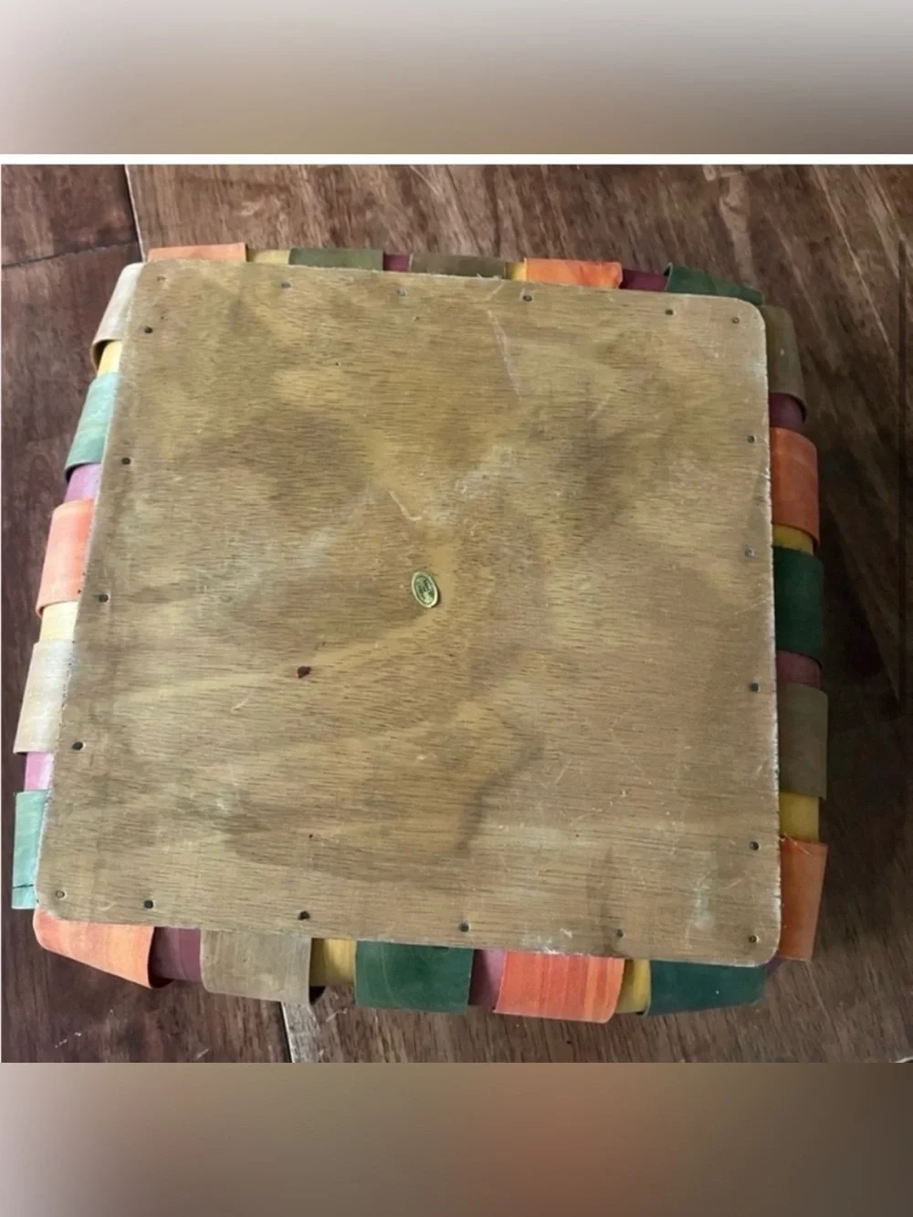 Vintage Multi-Color Wood Slat Squared Basket with Handle